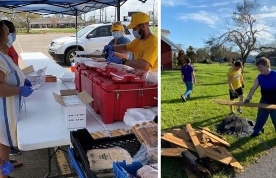 Voluntários cristãos servem refeições e limpam destroços após passagem do furacão Laura