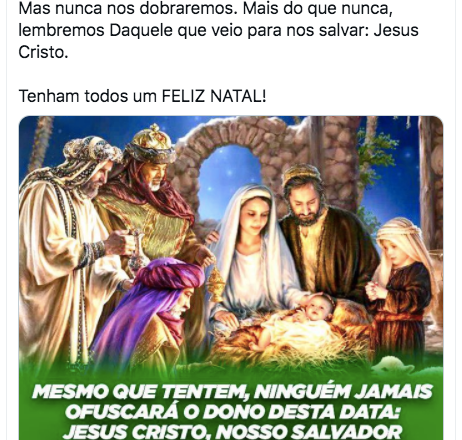 Em mensagem de Natal, Eduardo Bolsonaro afirma: “Cada vez fica maior a perseguição aos cristãos”