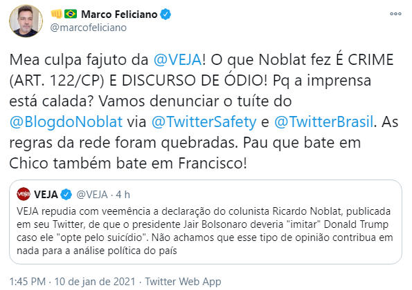 Deputado acerca de declaração de jornalista sobre Bolsonaro: “O que Noblat fez é crime e discurso de ódio”