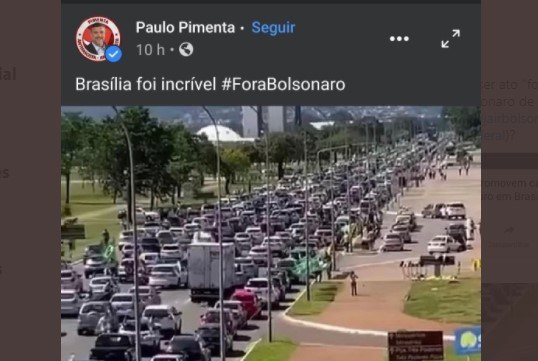Deputado petista divulga vídeo de carreata de apoiadores Bolsonaro como se fosse contra o presidente