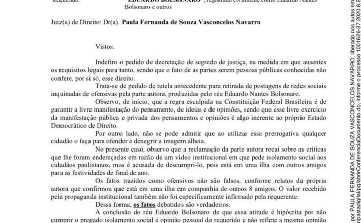 Justiça nega pedido da Ex-BBB Thelma para deletar postagens de Eduardo Bolsonaro
